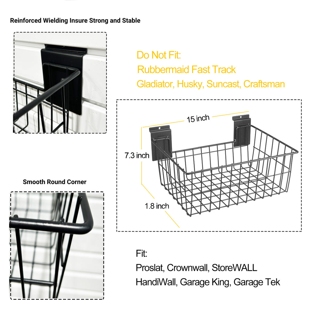 ATOOLA Slatwall Storage Basket – Heavy-Duty Metal Wire Basket for Garage Wall Organization